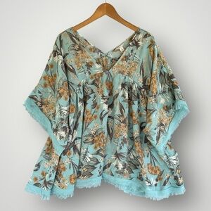 Cato Blue and Brown Floral Blouse